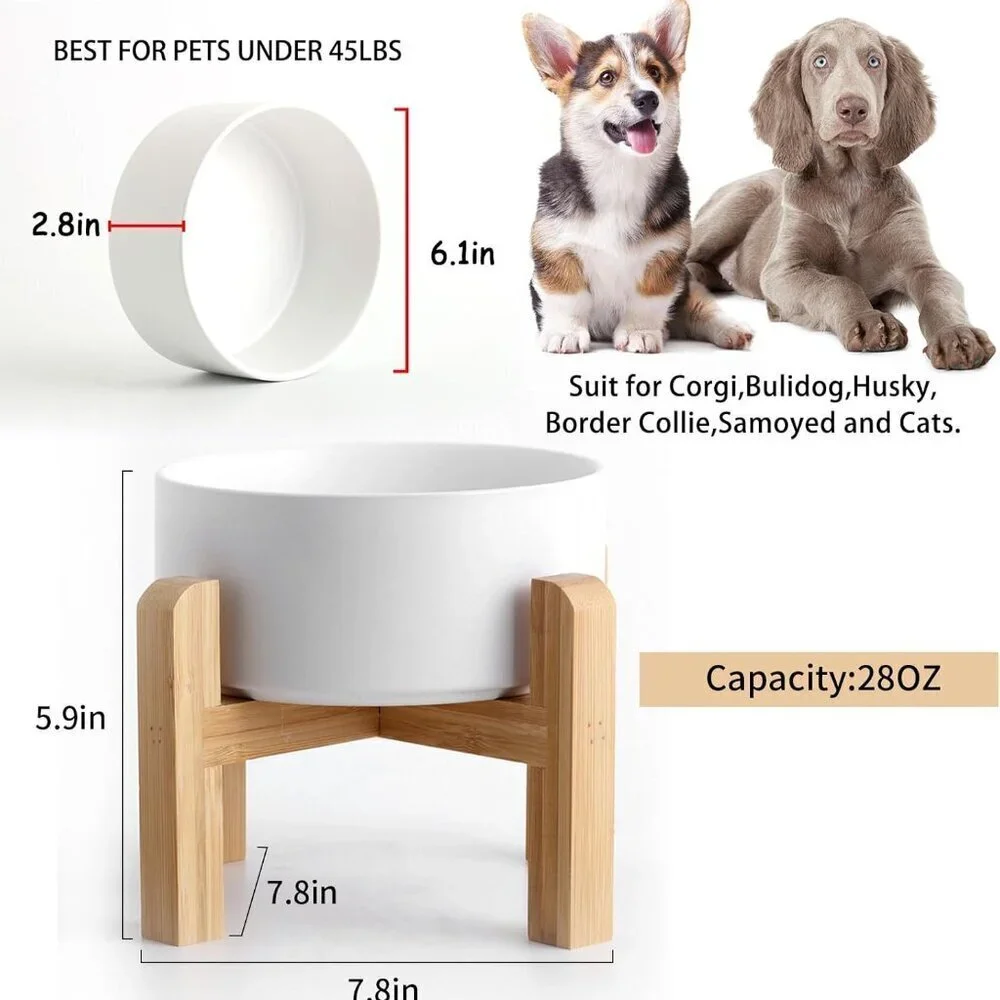 Petygooing 28 OZ White Elevated/Raised Ceramic Dog Bowl